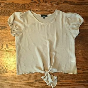 👚Sheer Tan Tie Waist Blouse